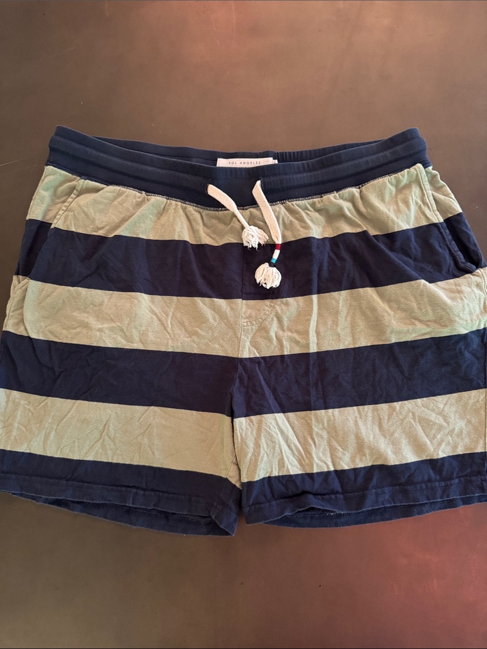 Sol Angeles Navy and Olive Striped Lounge Shorts